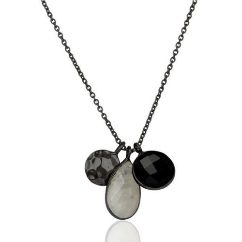 Cadena de plata esterlina con dijes de ónix y piedra de luna