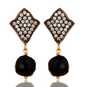 Caravanas de plata con ónix negro y zirconia blanca