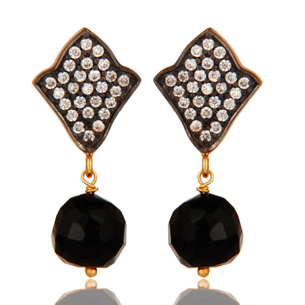 Caravanas de plata con ónix negro y zirconia blanca