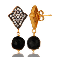 Caravanas de plata con ónix negro y zirconia blanca