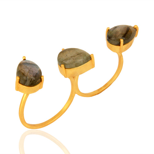 Anillo de plata con labradorita para dos dedos