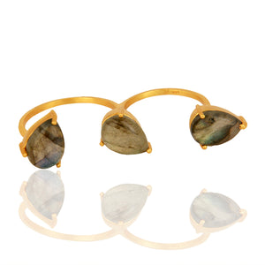 Anillo de plata con labradorita para dos dedos