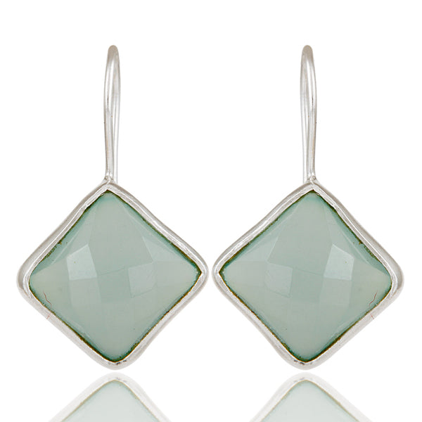 Caravanas de plata con aqua calcedonia
