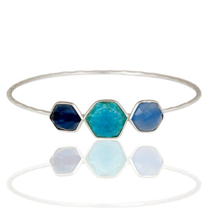 Pulsera de latón bañada en plata con zafiro y turquesa