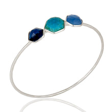 Pulsera de latón bañada en plata con zafiro y turquesa