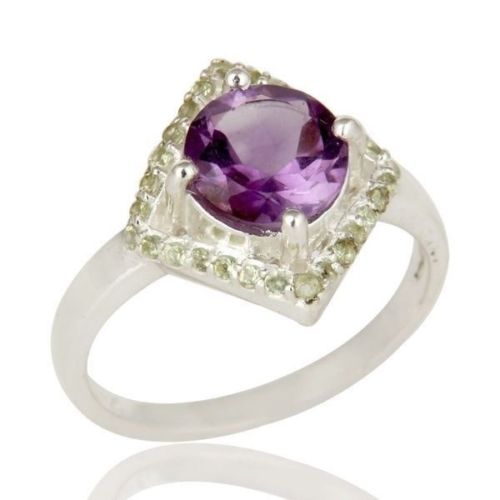 Anillo de plata con amatista y peridoto